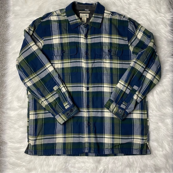 LL Bean Fleece Lined Flannel Shirt Jacket Plaid Traditional Fit Mens Size XL - Picture 1 of 11